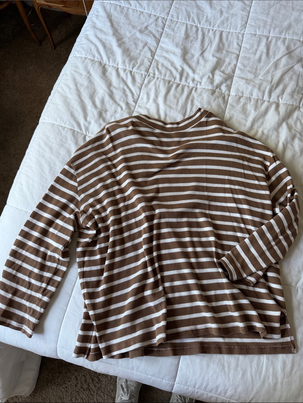 Striped Long Sleeve Tee in Brown and White